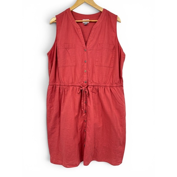 Old Navy Dresses & Skirts - Old Navy Womens 2X Plus Red Cotton Sleeveless Button Front Drawstring Dress